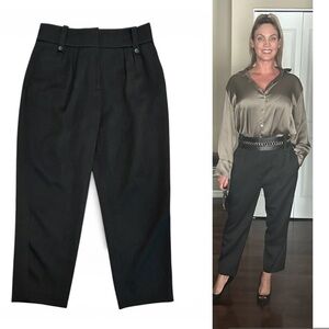 Reiss black satin high waisted slim fit tapered ankle length pants Sz 10 NWOT